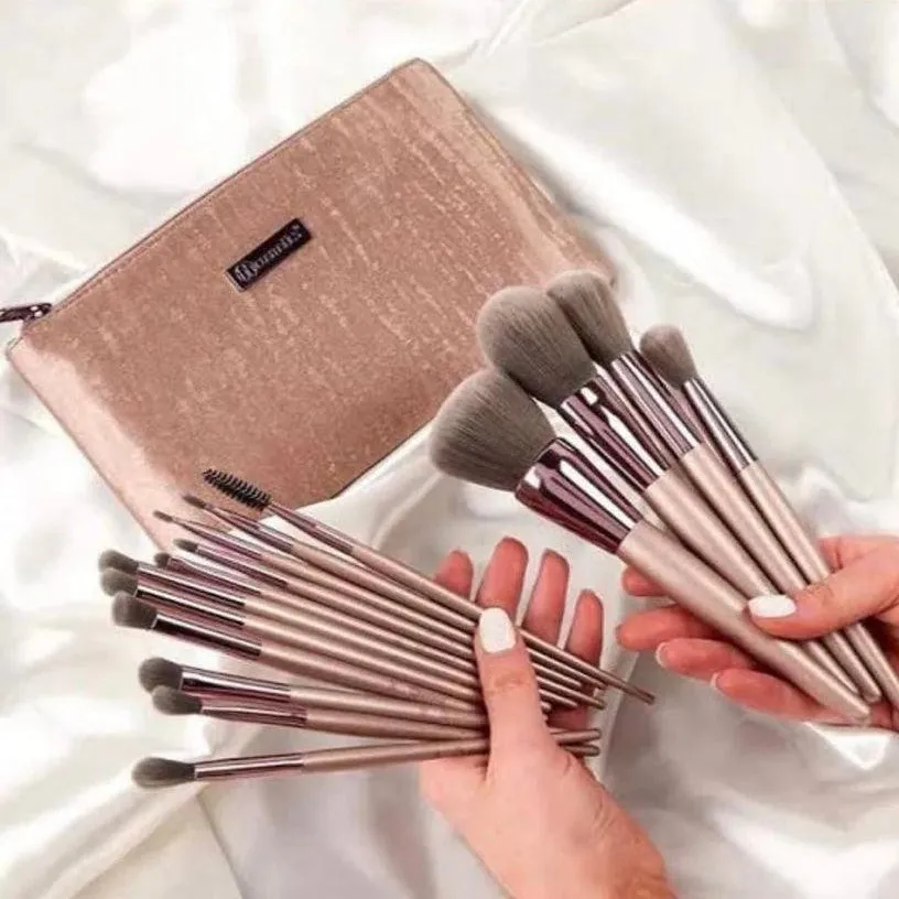 15pcs BH Cometics with Leather Pouch All-in-One Beauty Makeup Brushes Set