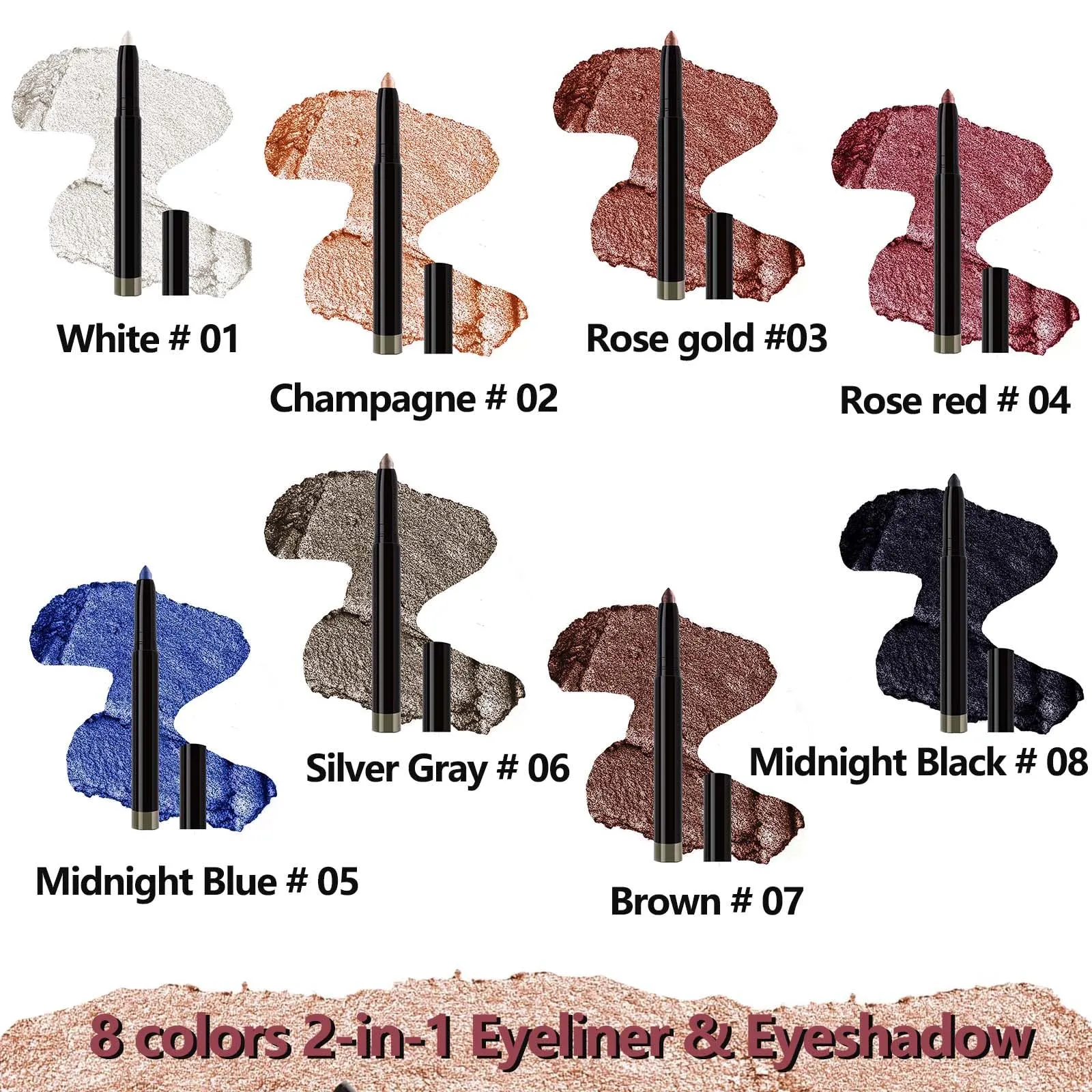 2 in1 Rose Glod Brown Eyeshadow stick Eyeliner Pencil Cream Shimmer Smooth Eye Shadow Eye Liner Sharpenable Multi-Use Longwear Eye Makeup waterproof Long-Lasting Transfer-Proof (Rose Brown # 03)