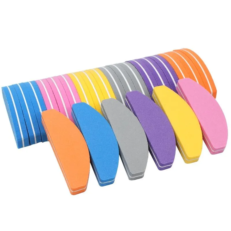 50Pcs Mini Nail Files Sponge multicolor Nail Buffer 100/180 Half Moon Sandpaper Polisher Manicure Glitter Salon Nail Art Tools