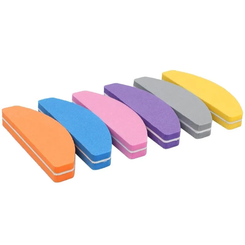 50Pcs Mini Nail Files Sponge multicolor Nail Buffer 100/180 Half Moon Sandpaper Polisher Manicure Glitter Salon Nail Art Tools