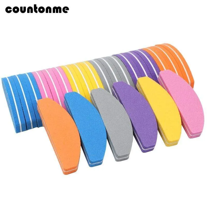 50Pcs Mini Nail Files Sponge multicolor Nail Buffer 100/180 Half Moon Sandpaper Polisher Manicure Glitter Salon Nail Art Tools