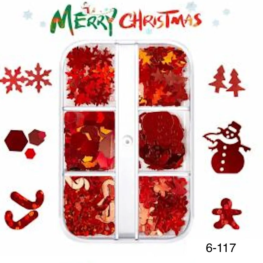 Christmas Nail Art Decoration (6-Grid Tray)