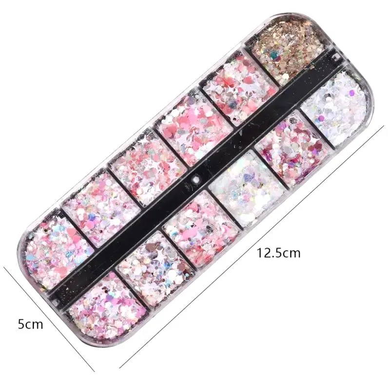 Colourful Holographic Nail Glitter Tray Pink Series