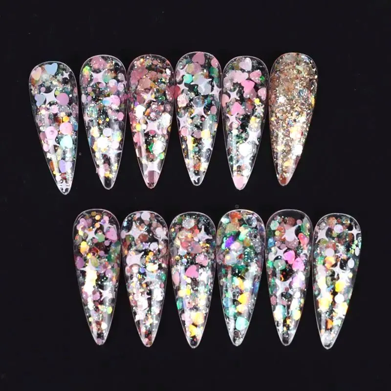 Colourful Holographic Nail Glitter Tray Pink Series