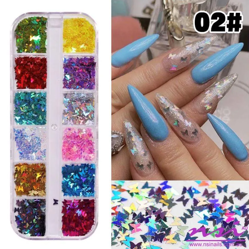 Fluorescent Butterfly 3D Nail Art Decoration Tray 12 Colours