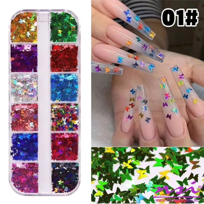 Fluorescent Butterfly 3D Nail Art Decoration Tray 12 Colours