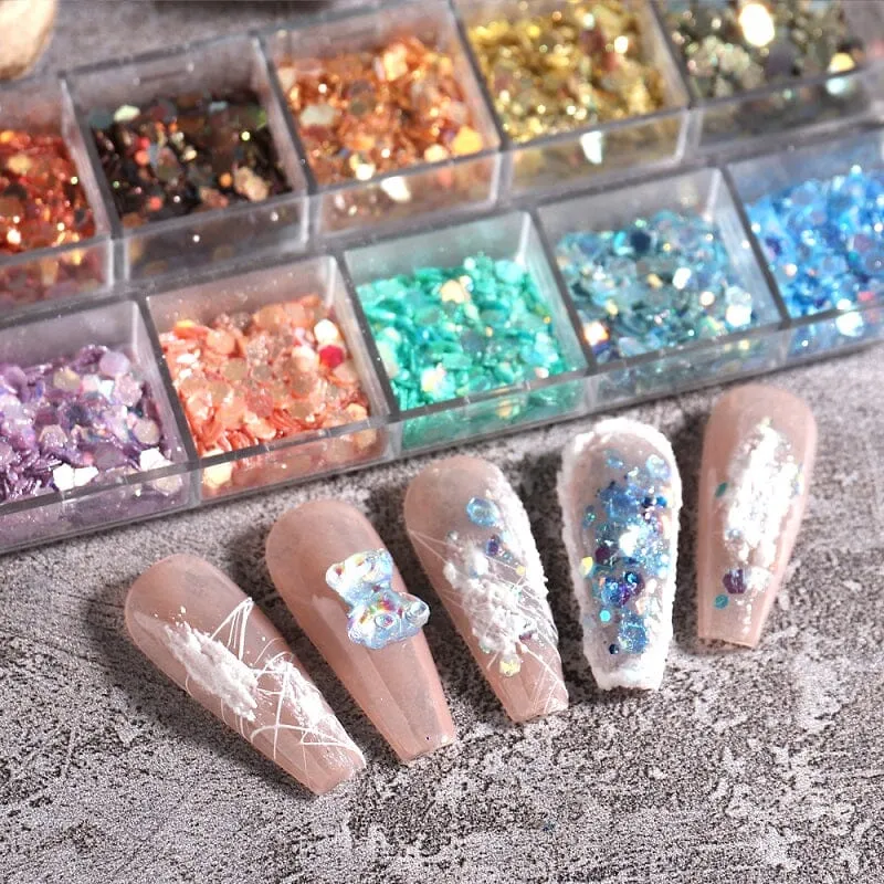 Hexagon Sequins Glitter Nail Art Tray