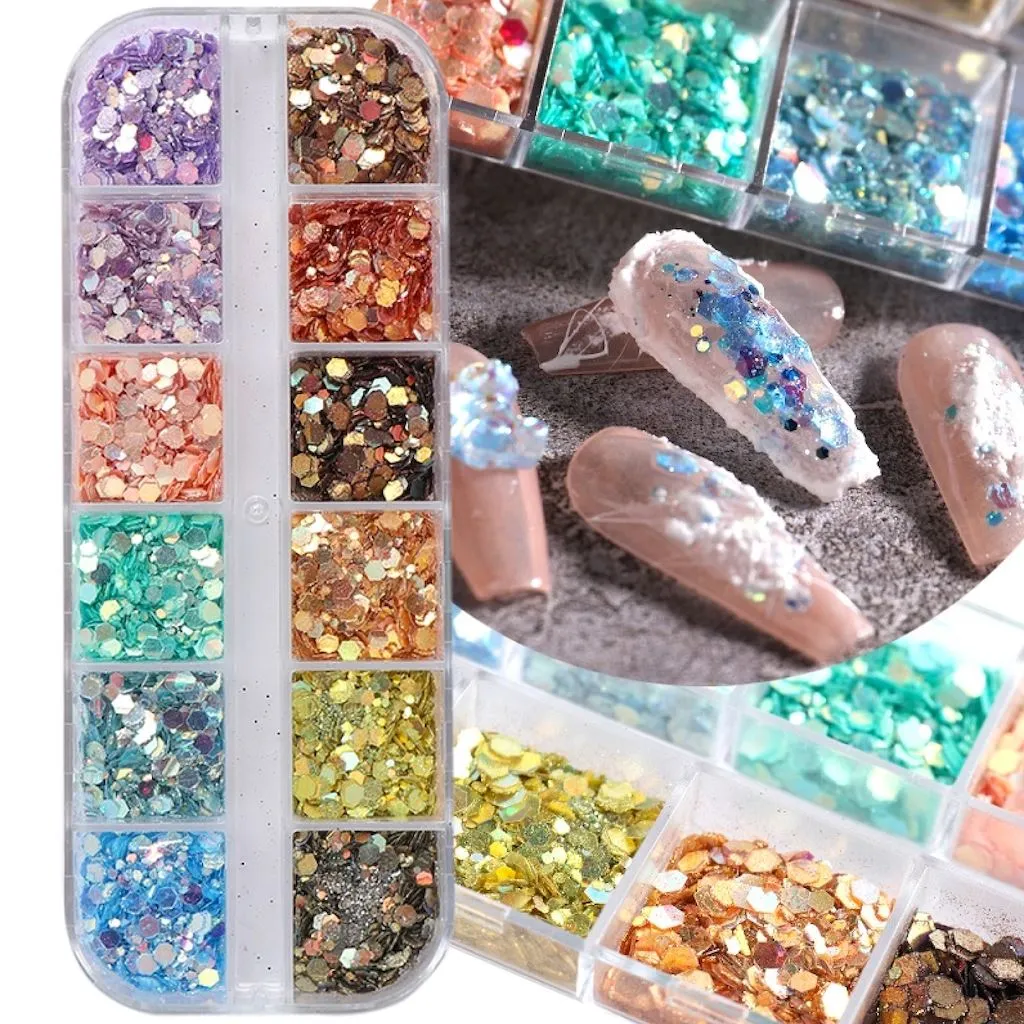 Hexagon Sequins Glitter Nail Art Tray