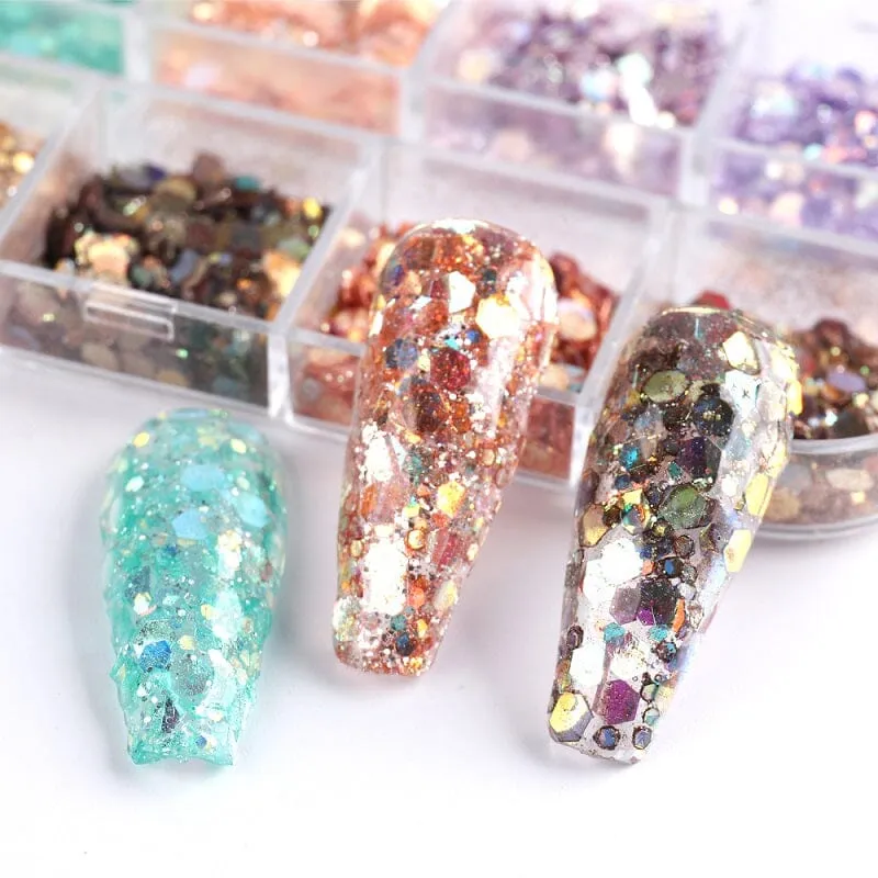 Hexagon Sequins Glitter Nail Art Tray