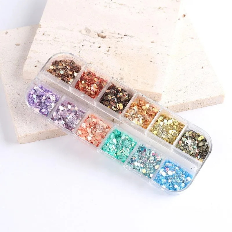 Hexagon Sequins Glitter Nail Art Tray