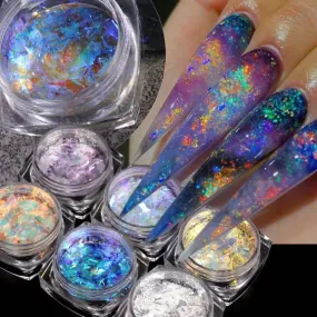 Opal Aurora Iridescent Nail Art Flakes - Set 6pcs Jar